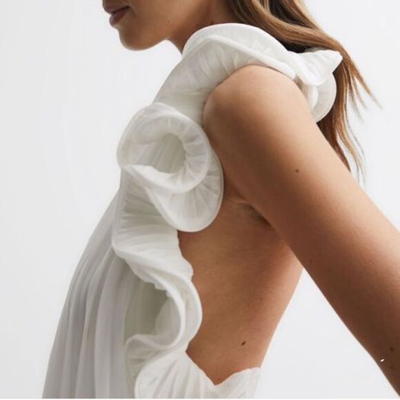 NWT AMUR MIMI HALTER NECK FRILL MINI DRESS Miami Sky Size 0 - Picture 8 of 16